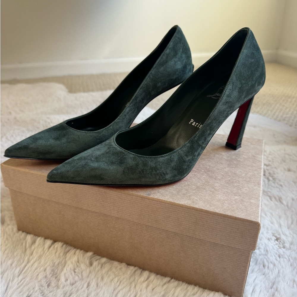 Christian Louboutin Dark Green Suede Heels
